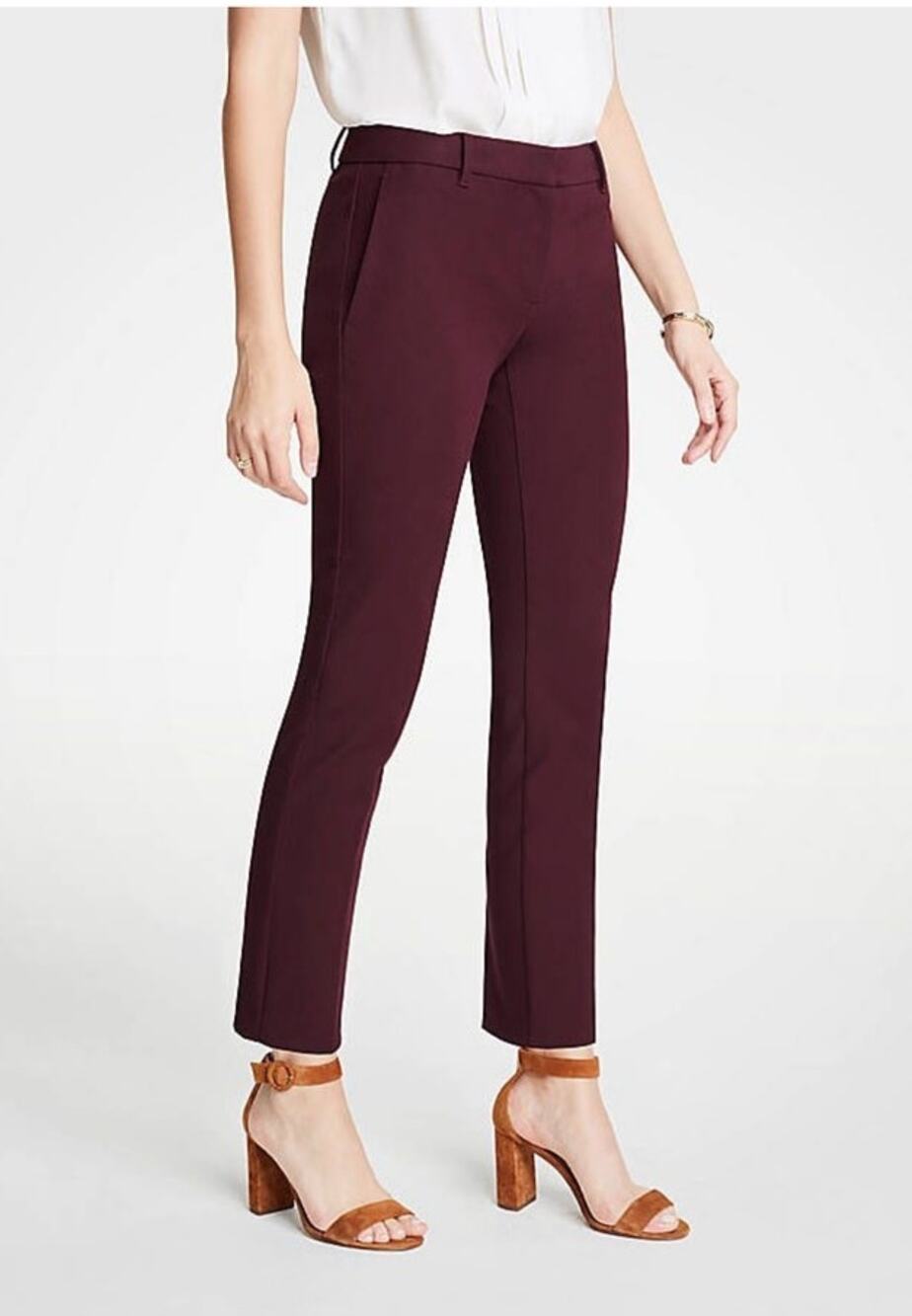 Ann Taylor Devin Fit Tailored Pants Burgundy Merlot 12